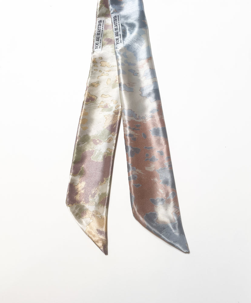 Hair Ribbon / Neck Scarf -  Satin Abstract Print