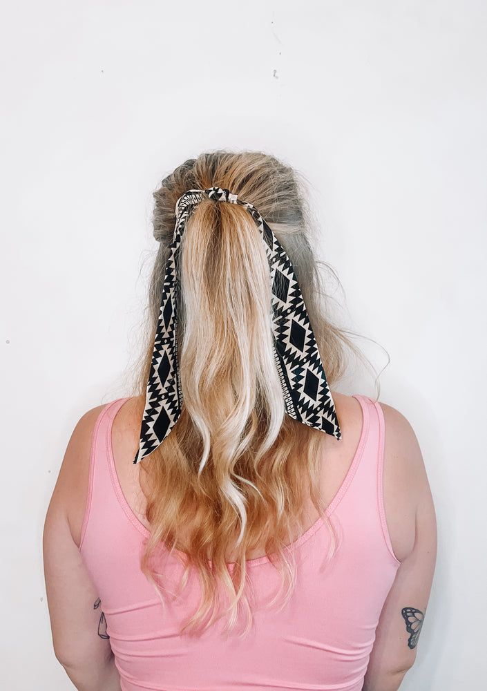 Hair Ribbon / Neck Scarf -  Bohemian Black / Off white Style 1