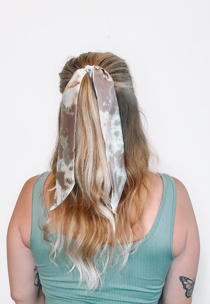 Hair Ribbon / Neck Scarf -  Satin Abstract Print