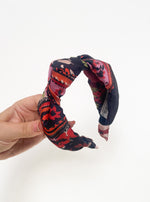 Satin Top knot Headband - Navy Paisley Print