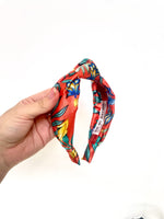 Satin Top knot Headband - Tropical Red