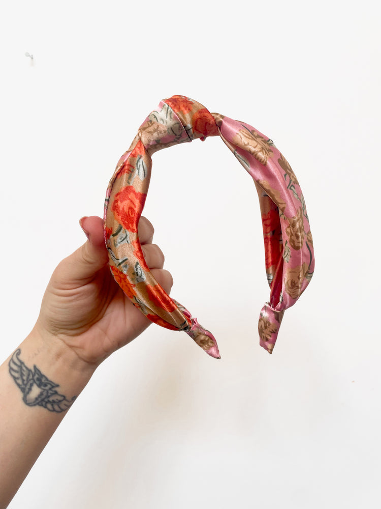 Floral Satin Top Knot Headband - TWO TONE Summer Print
