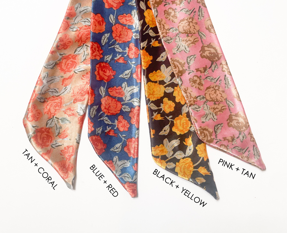 Floral Satin Hair Ribbon / Bow Scarf