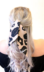 Hair Ribbon / Neck Scarf -  Blush / Black Leopard Print