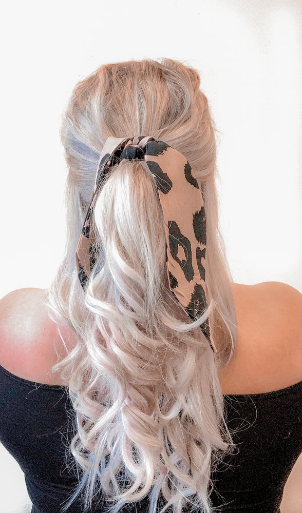Hair Ribbon / Neck Scarf -  Blush / Black Leopard Print