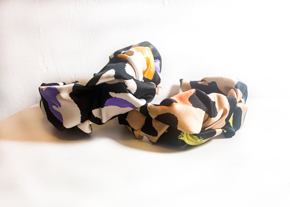 Large Satin Top Knot Headband - Leopard Multi Colored